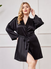 Plus Size Glossy Pure Silk Kimono Robe For Women