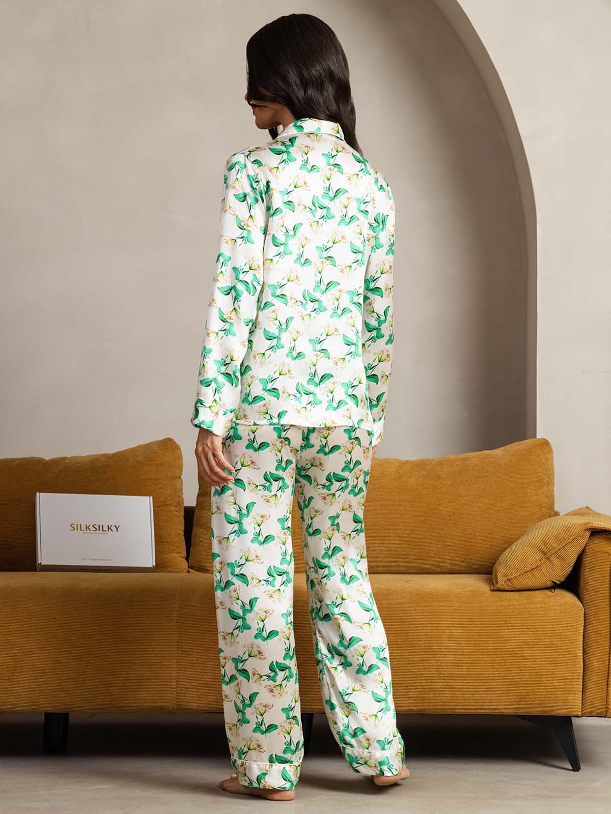 Pure Silk Binding Trim Pajamas Set 2Pc