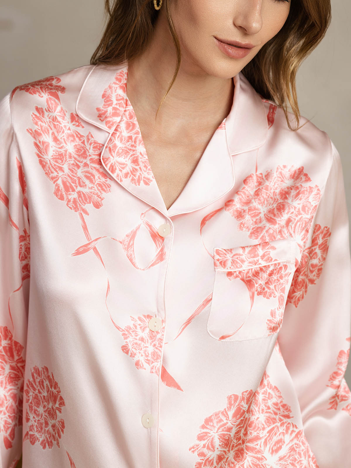 Pure Silk Binding Trim Pajamas Set 2Pc