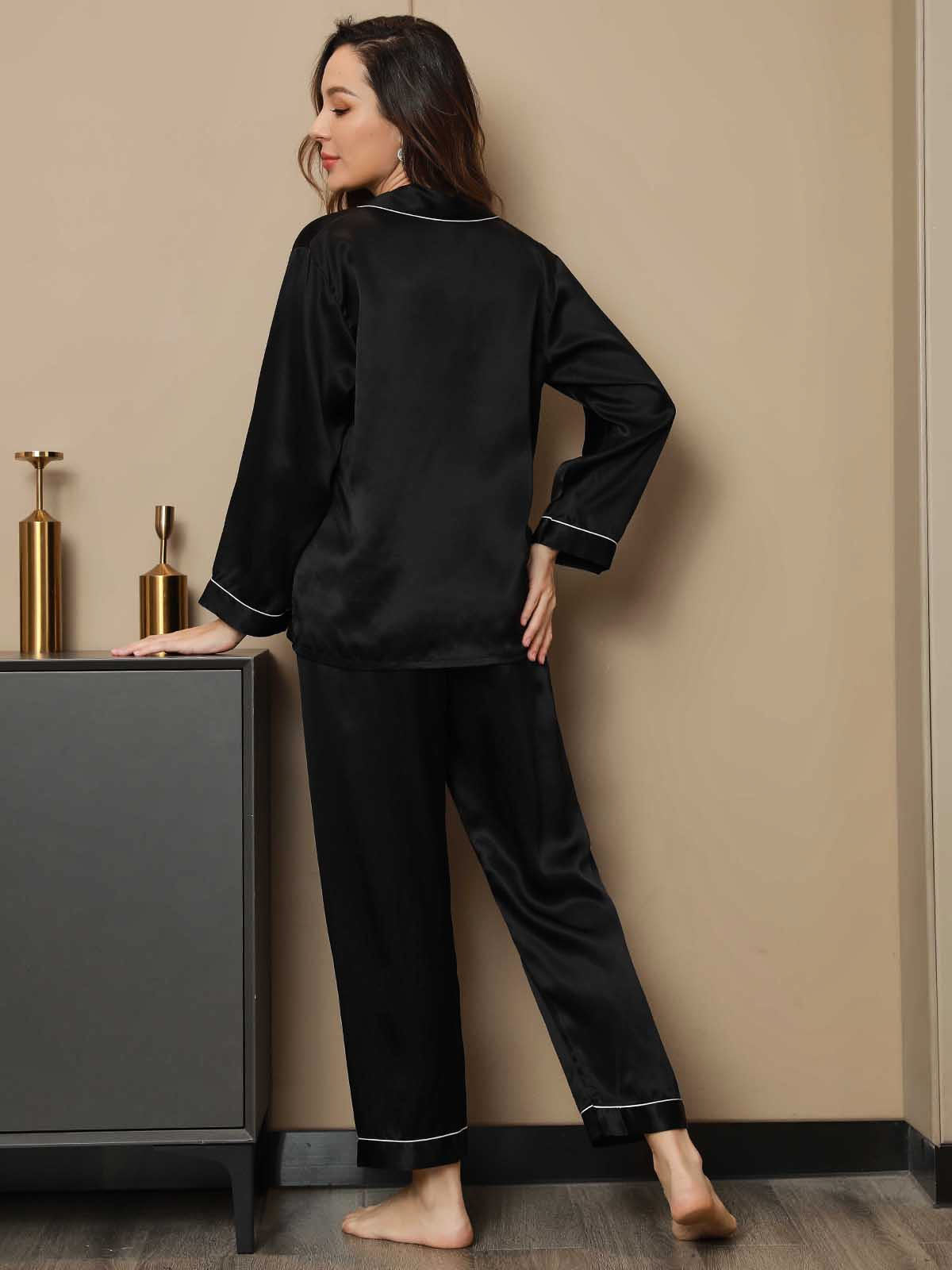 Pure Silk Binding Trim Pajamas Set 2Pc