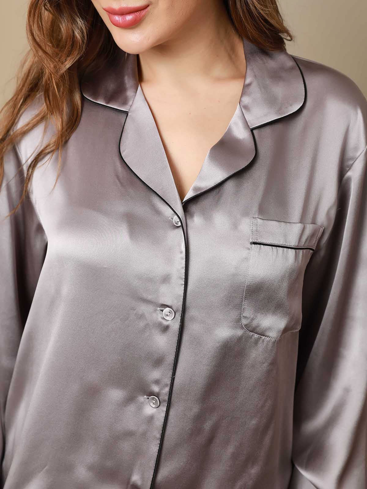 Pure Silk Binding Trim Pajamas Set 2Pc