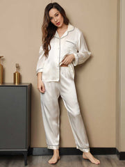 Pure Silk Binding Trim Pajamas Set 2Pc
