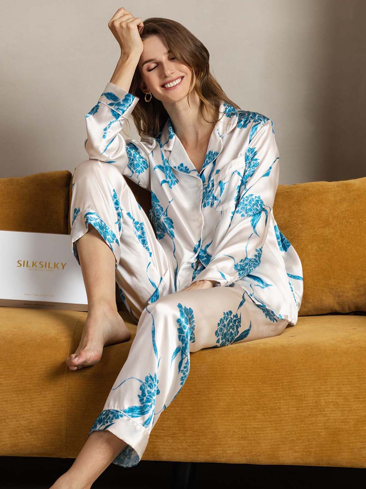 Pure Silk Binding Trim Pajamas Set 2Pc