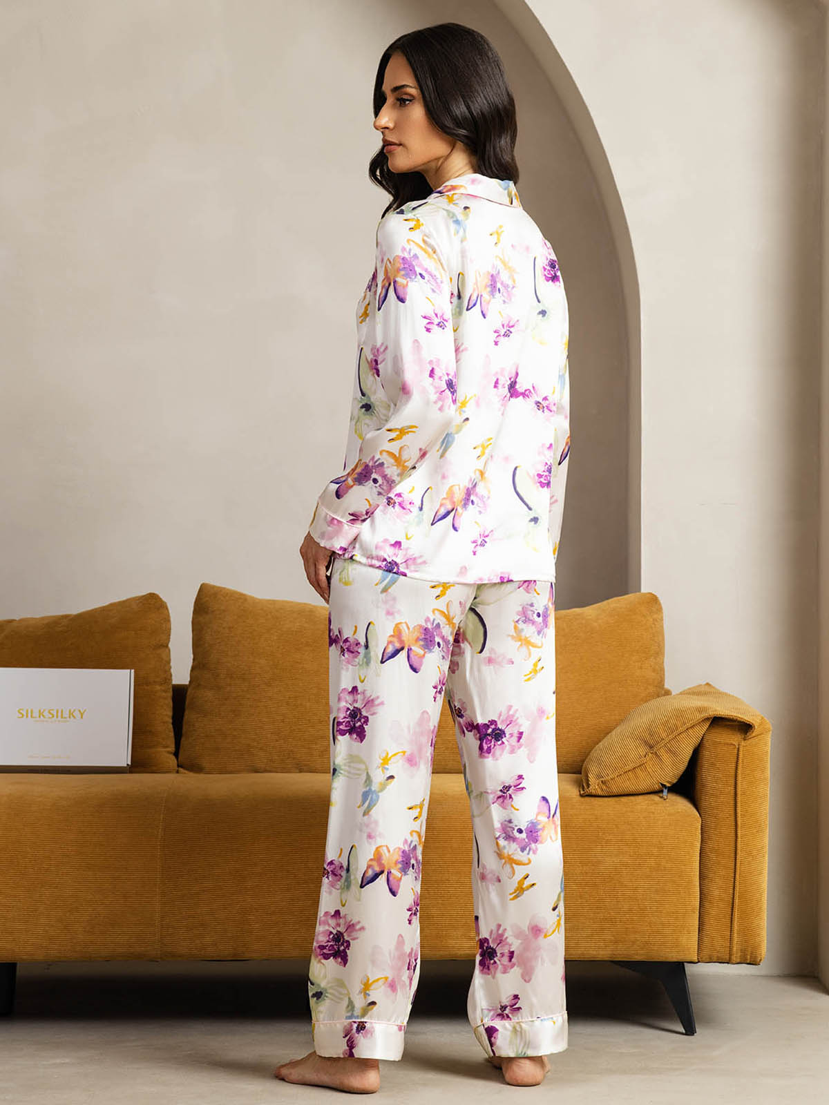 Pure Silk Binding Trim Pajamas Set 2Pc