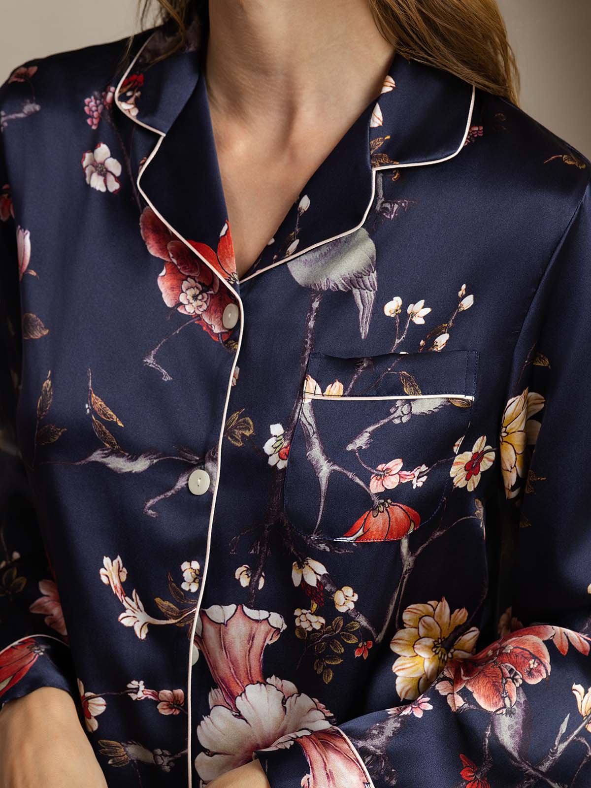 Pure Silk Binding Trim Pajamas Set 2Pc
