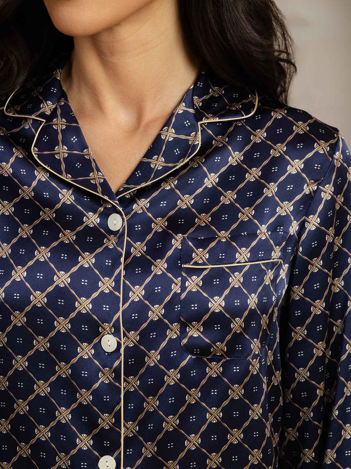 Pure Silk Binding Trim Pajamas Set 2Pc