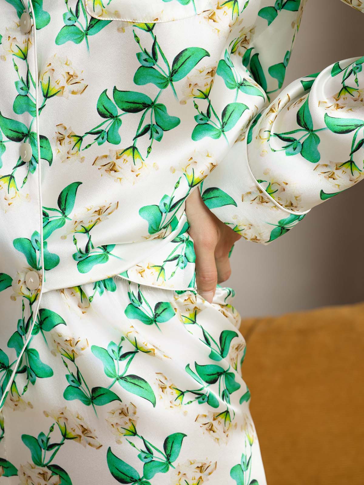 Pure Silk Binding Trim Pajamas Set 2Pc