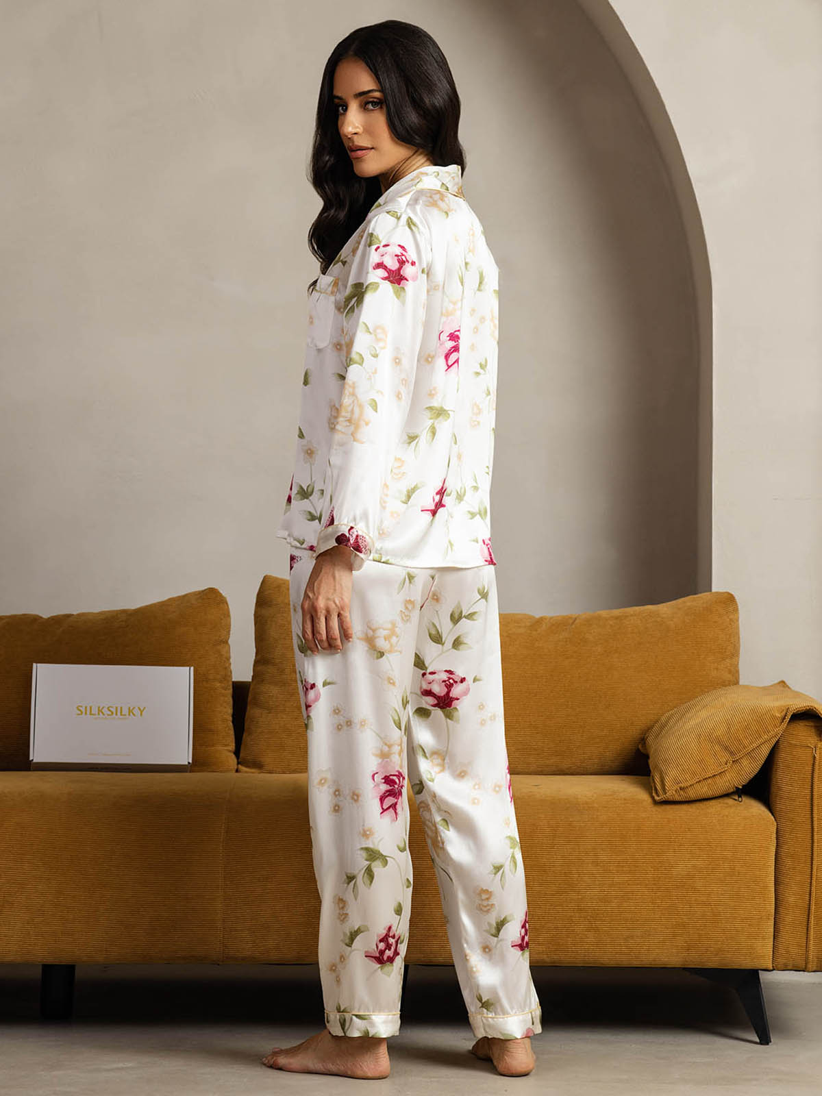 Pure Silk Binding Trim Pajamas Set 2Pc