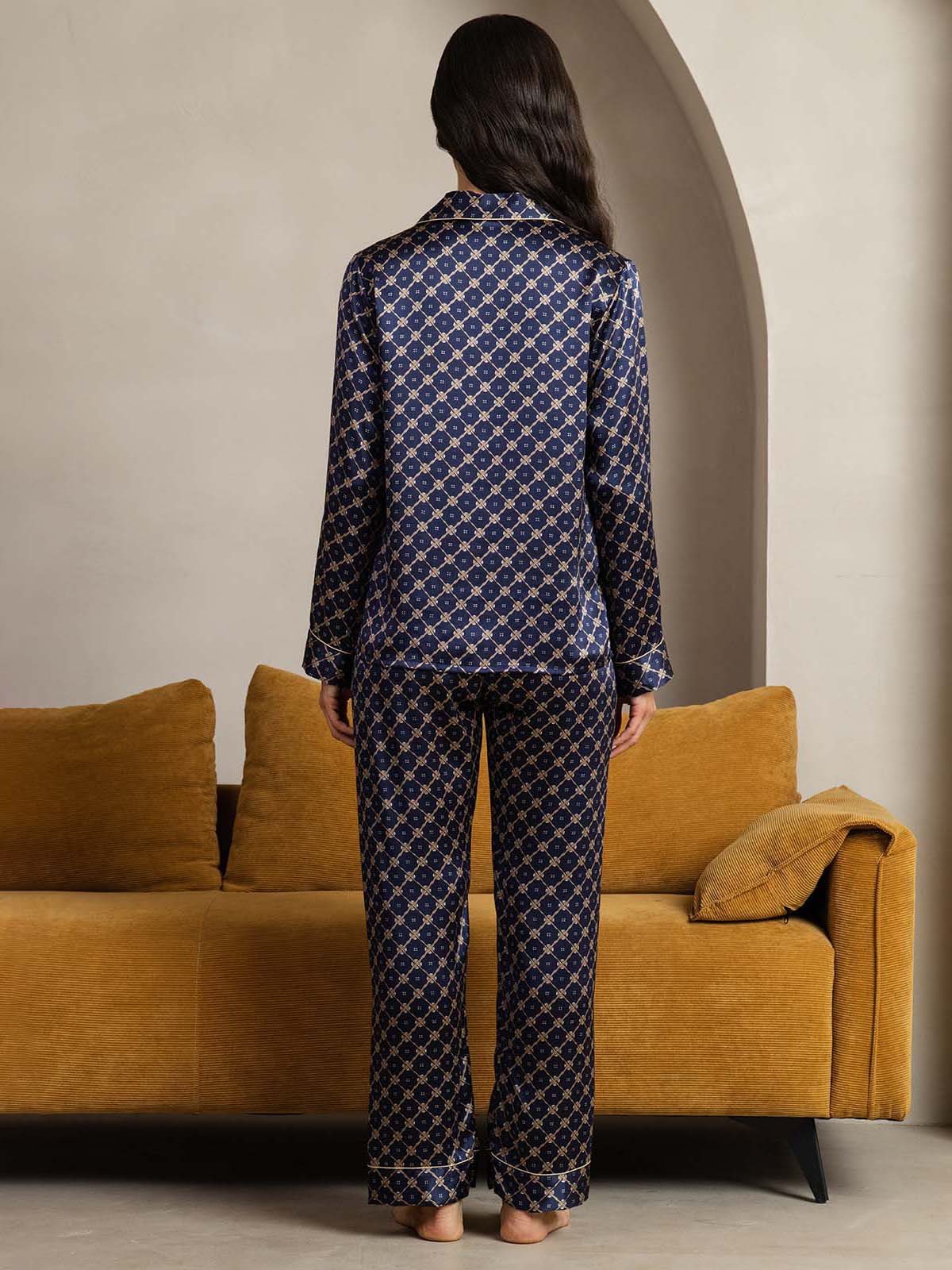 Pure Silk Binding Trim Pajamas Set 2Pc