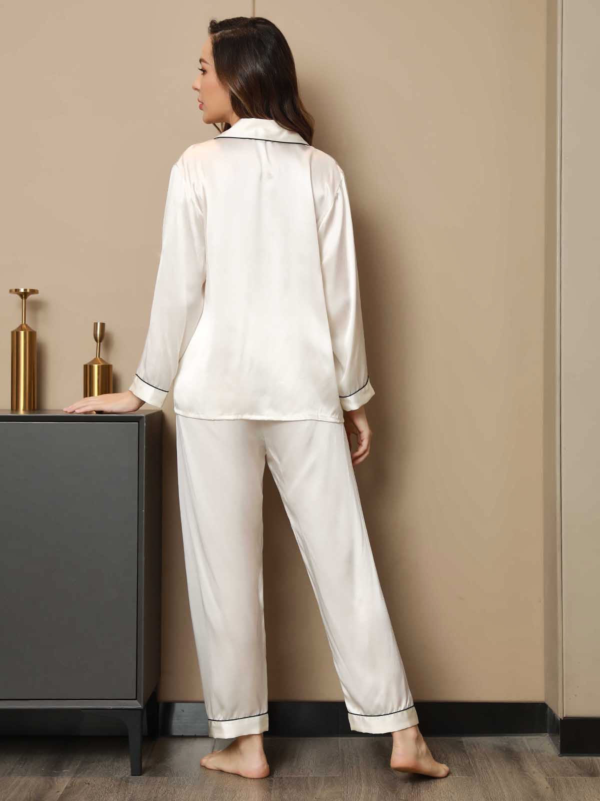 Pure Silk Binding Trim Pajamas Set 2Pc