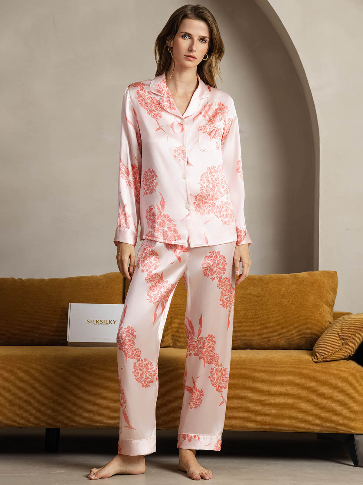 Pure Silk Binding Trim Pajamas Set 2Pc