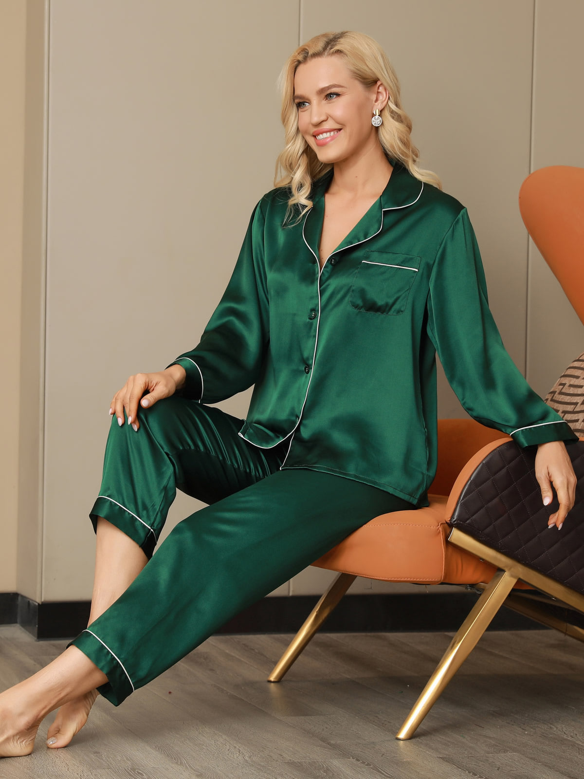 Pure Silk Binding Trim Pajamas Set 2Pc