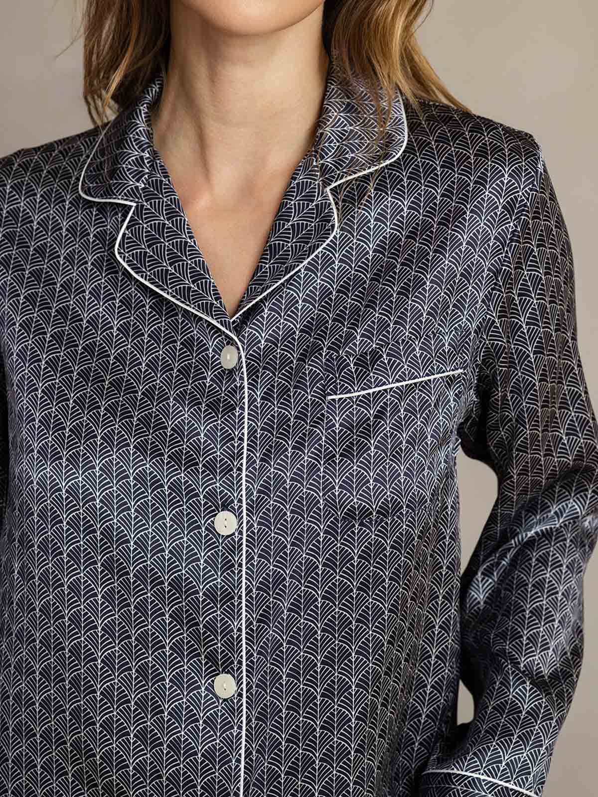 Pure Silk Binding Trim Pajamas Set 2Pc