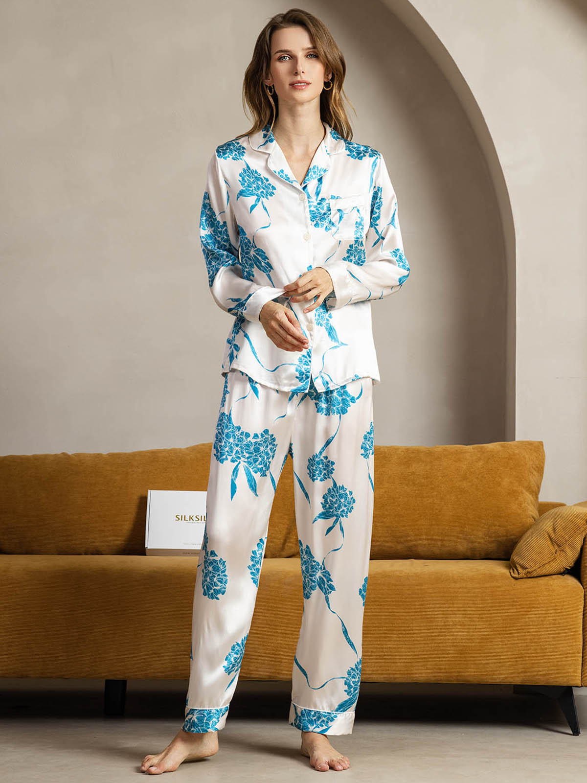 Pure Silk Binding Trim Pajamas Set 2Pc