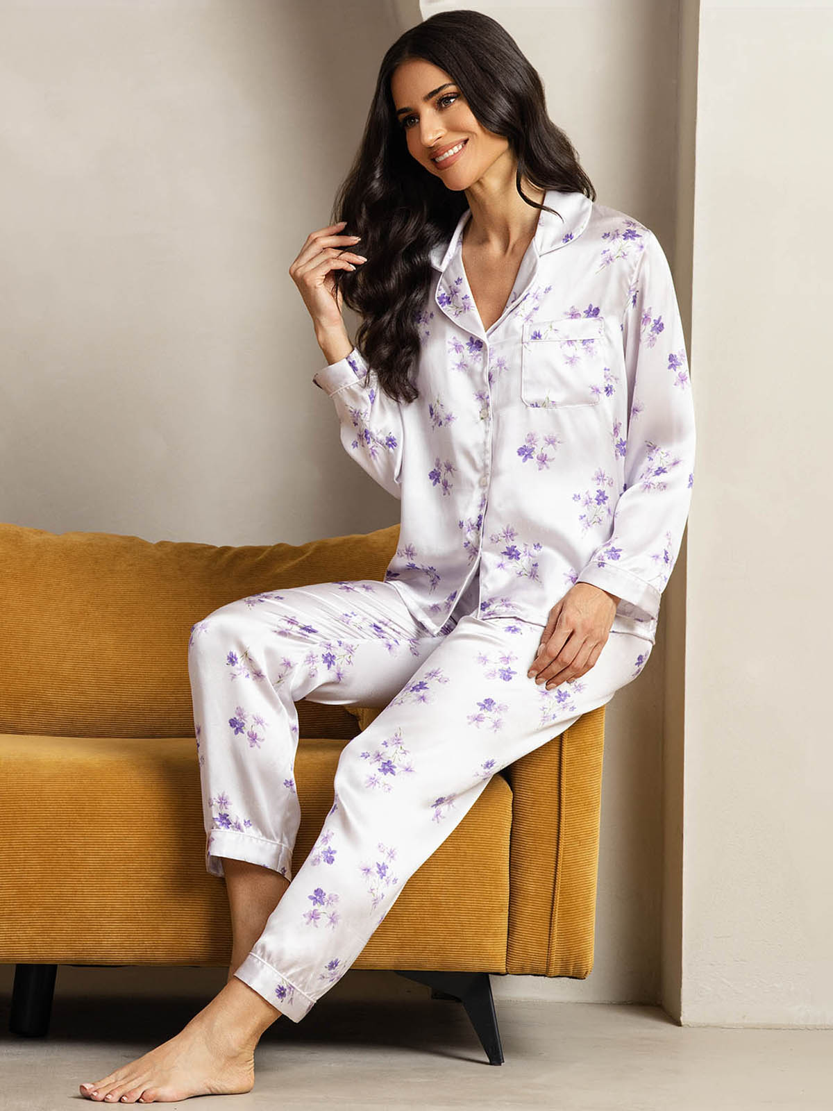 Pure Silk Binding Trim Pajamas Set 2Pc
