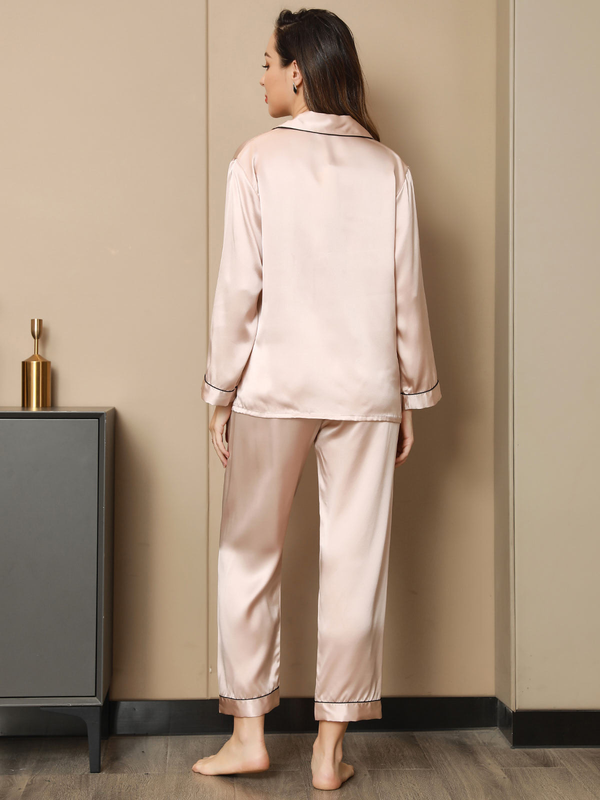 Pure Silk Binding Trim Pajamas Set 2Pc