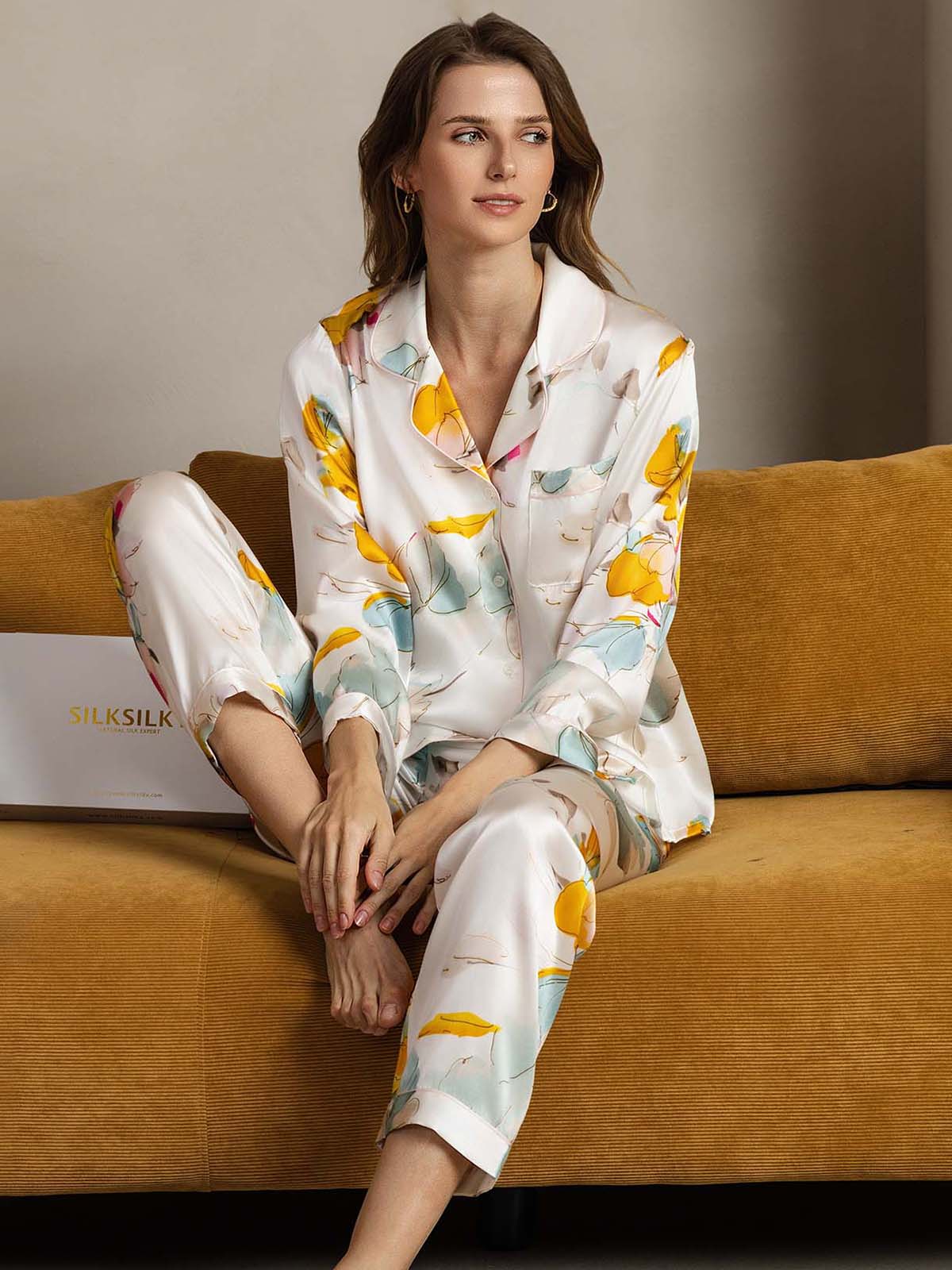 Pure Silk Binding Trim Pajamas Set 2Pc