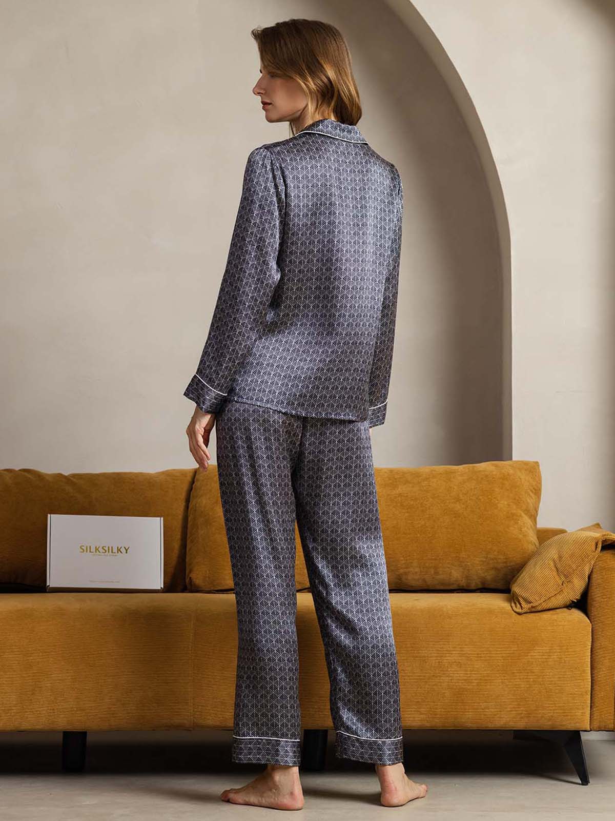 Pure Silk Binding Trim Pajamas Set 2Pc