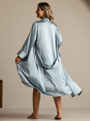 Pure Silk Belted Women's Long Lapel Robe with Pocket Design