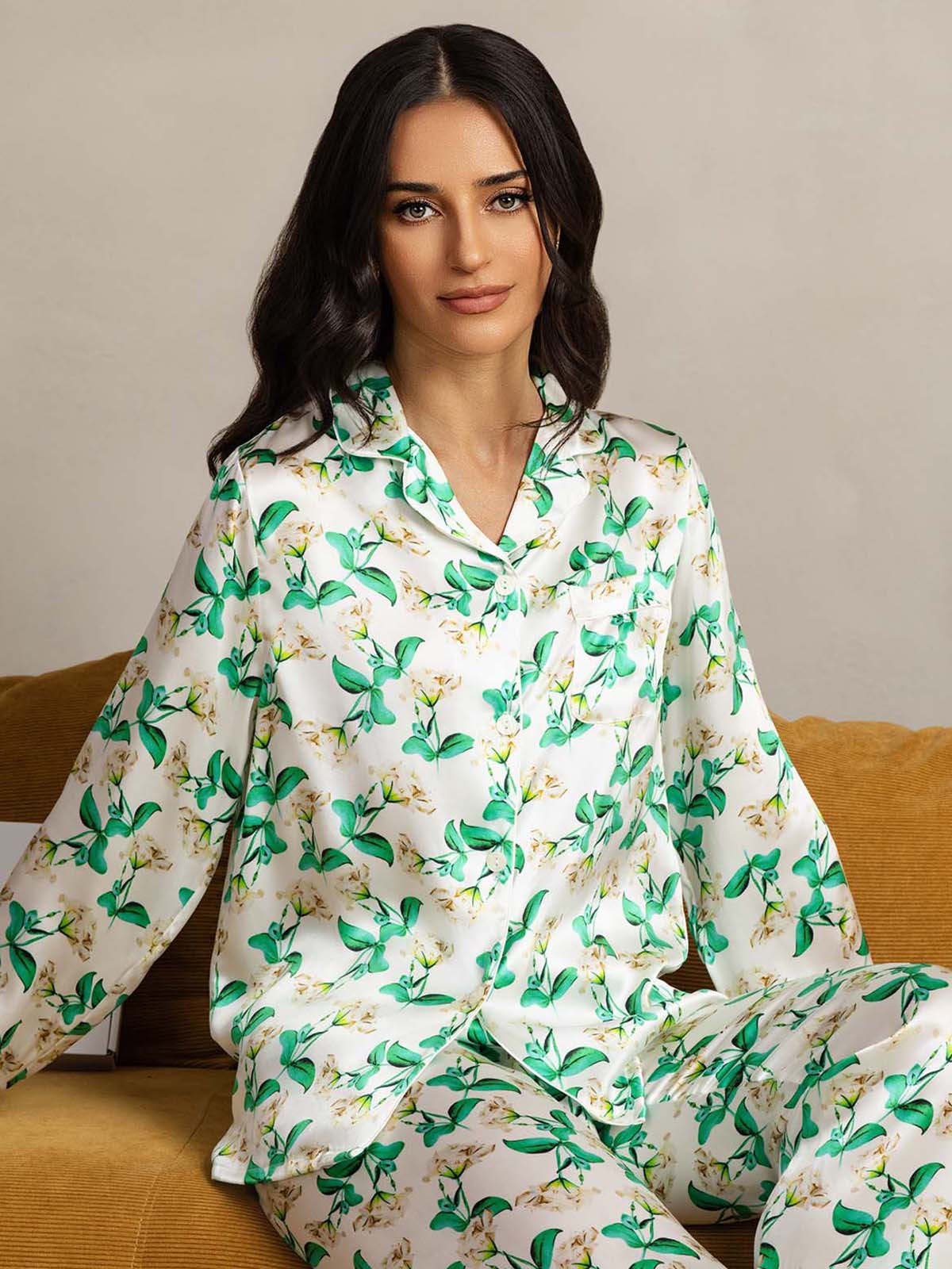 Pure Silk Binding Trim Pajamas Set 2Pc