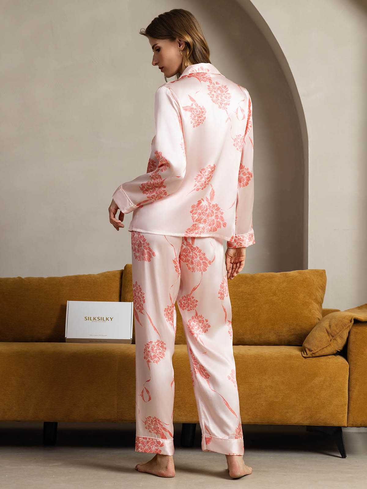 Pure Silk Binding Trim Pajamas Set 2Pc