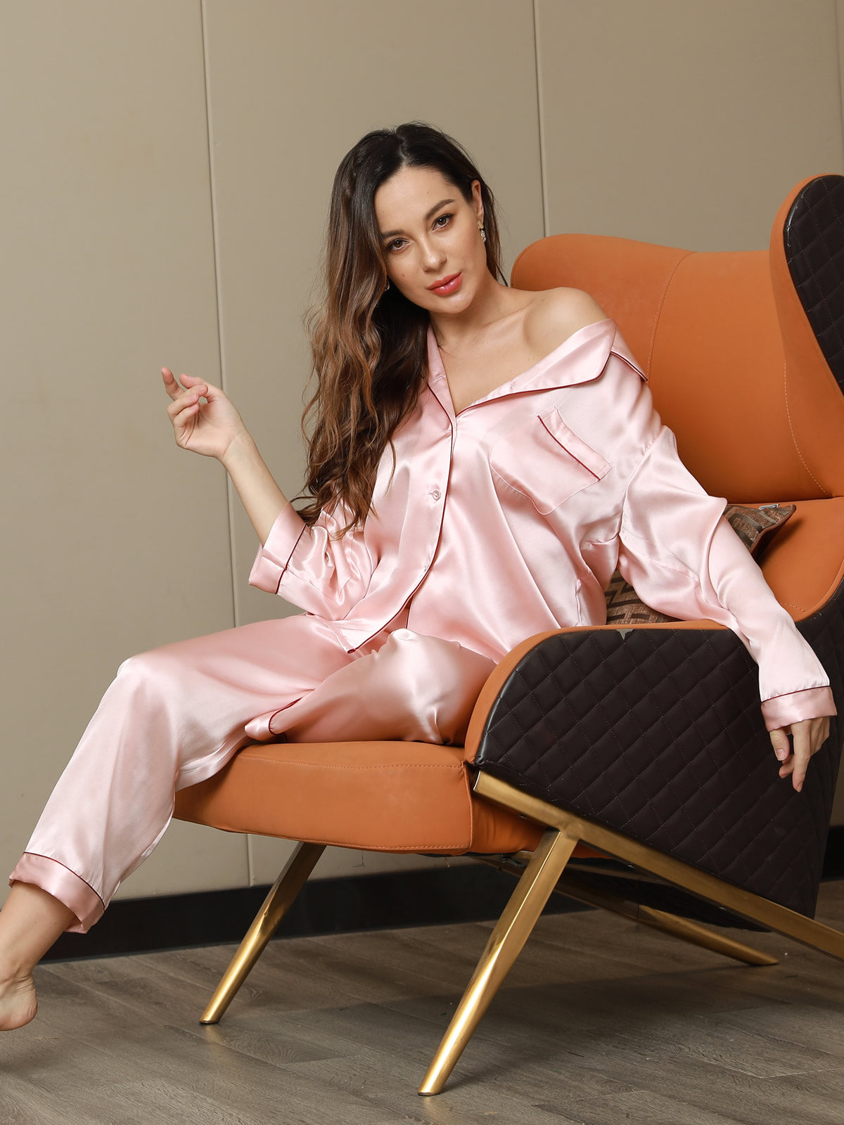 Pure Silk Binding Trim Pajamas Set 2Pc