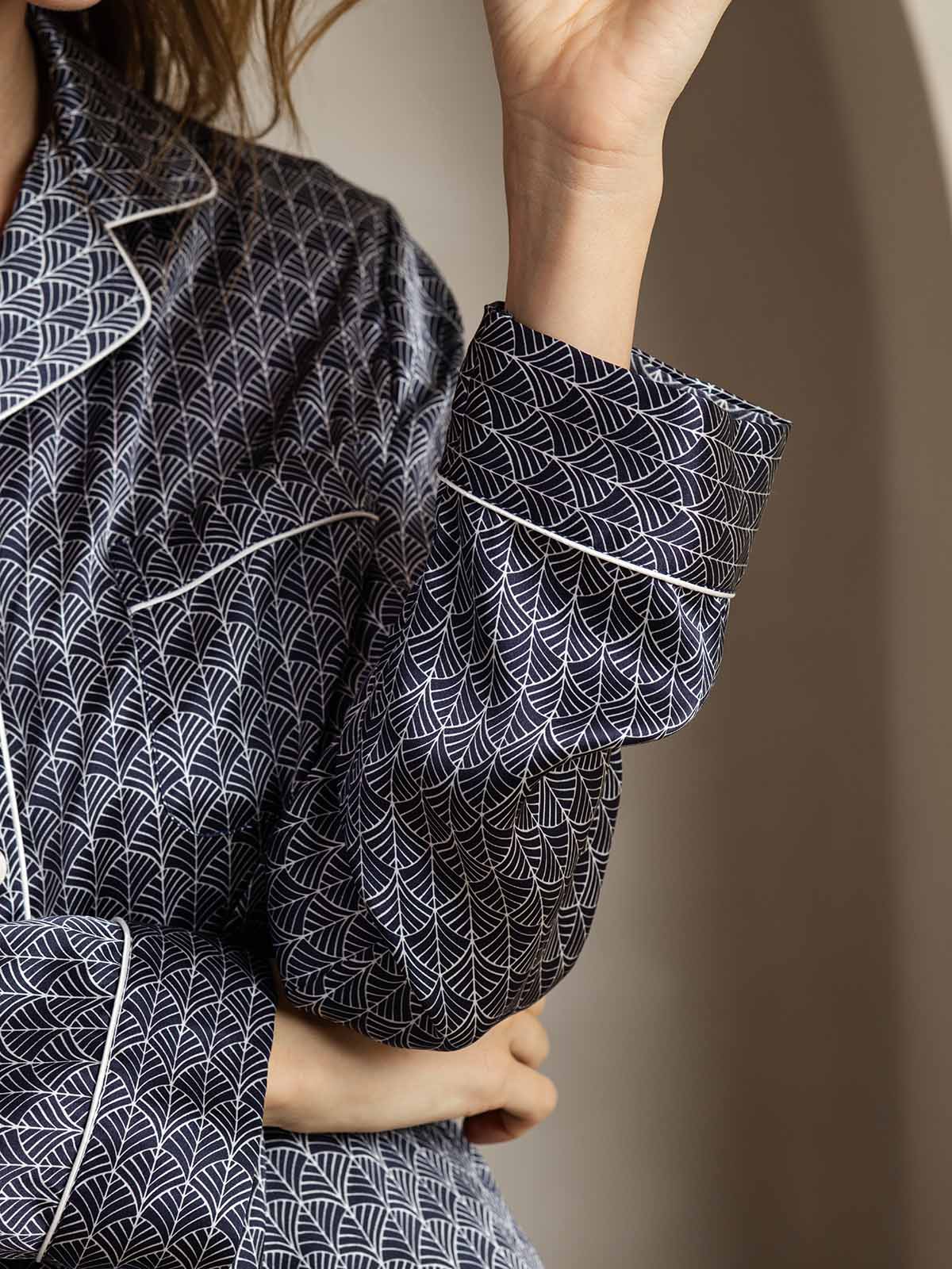 Pure Silk Binding Trim Pajamas Set 2Pc