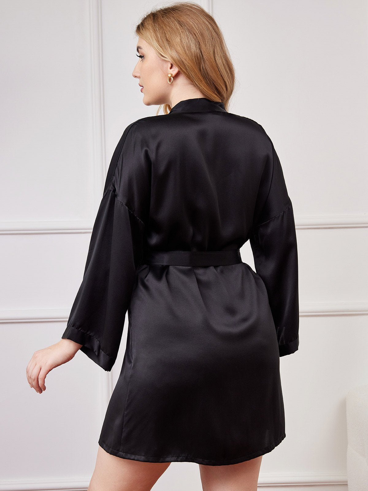 Plus Size Glossy Pure Silk Kimono Robe For Women