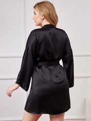 Plus Size Glossy Pure Silk Kimono Robe For Women