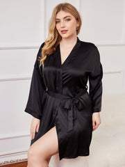 Plus Size Glossy Pure Silk Kimono Robe For Women