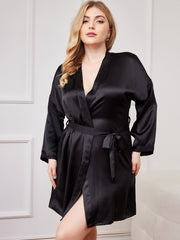 Plus Size Glossy Pure Silk Kimono Robe For Women