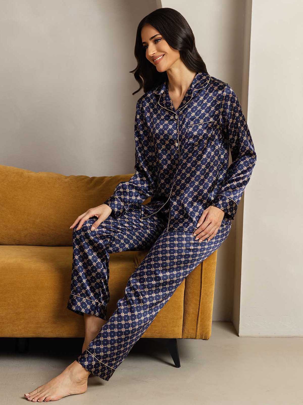 Pure Silk Binding Trim Pajamas Set 2Pc