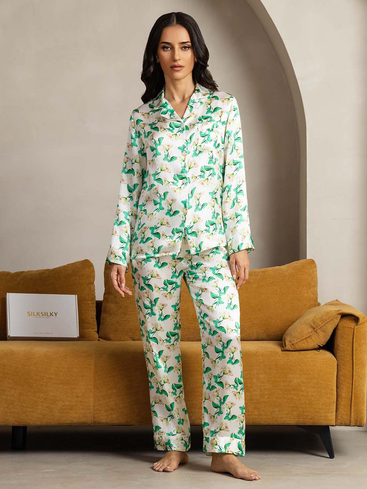 Pure Silk Binding Trim Pajamas Set 2Pc