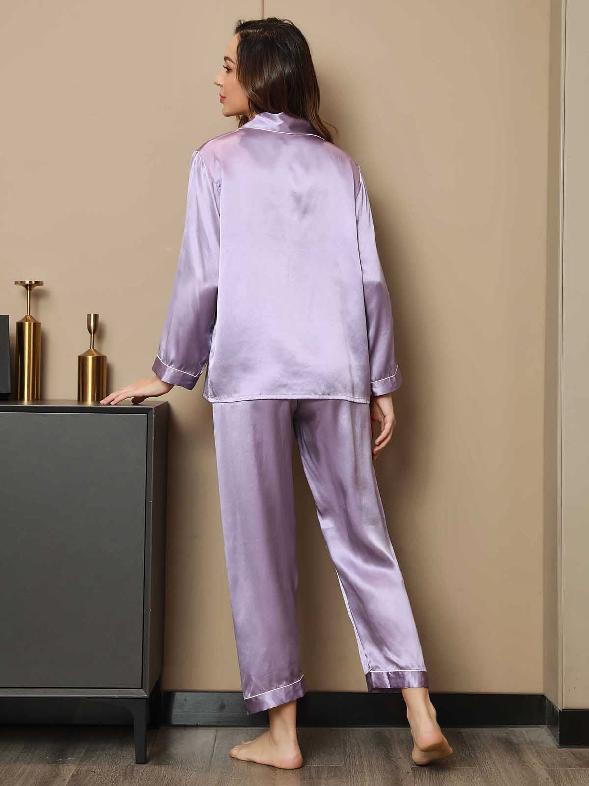 Pure Silk Binding Trim Pajamas Set 2Pc