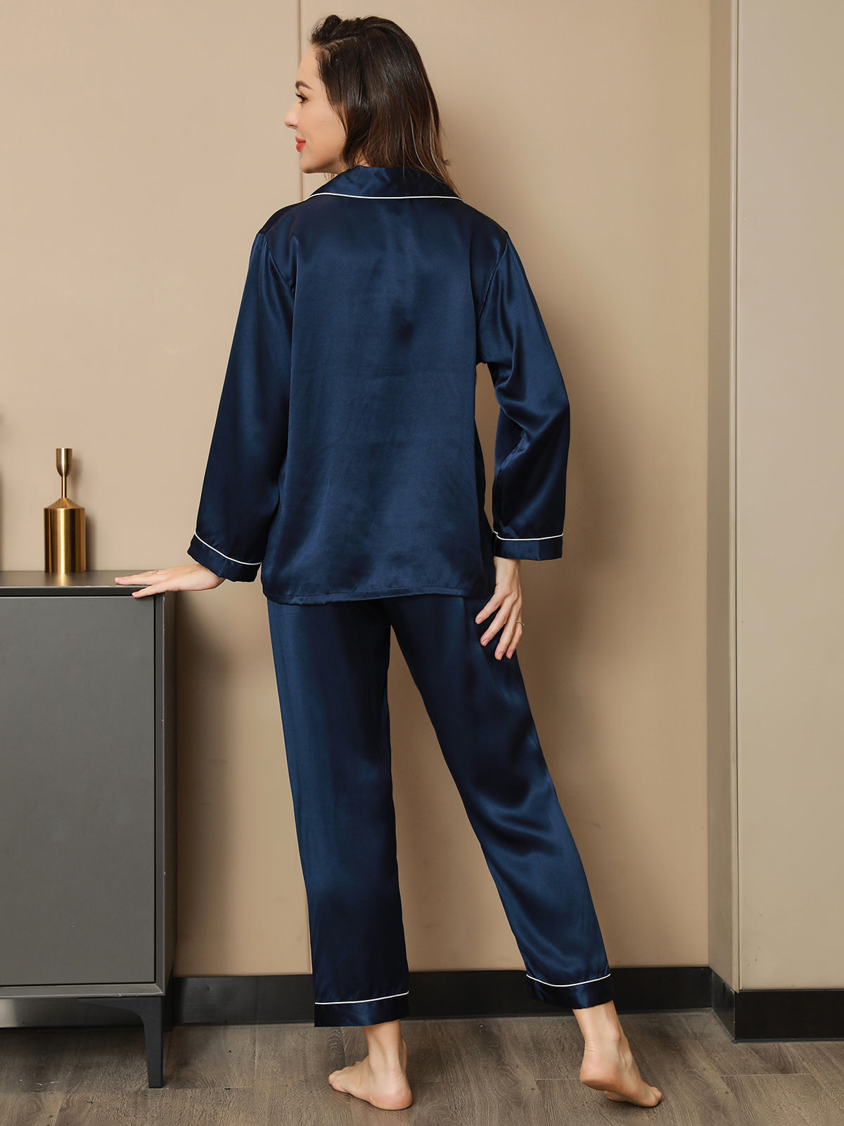 Pure Silk Binding Trim Pajamas Set 2Pc