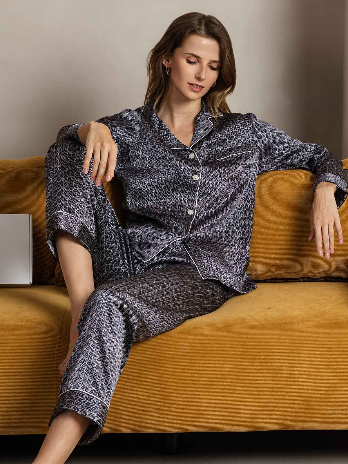 Pure Silk Binding Trim Pajamas Set 2Pc