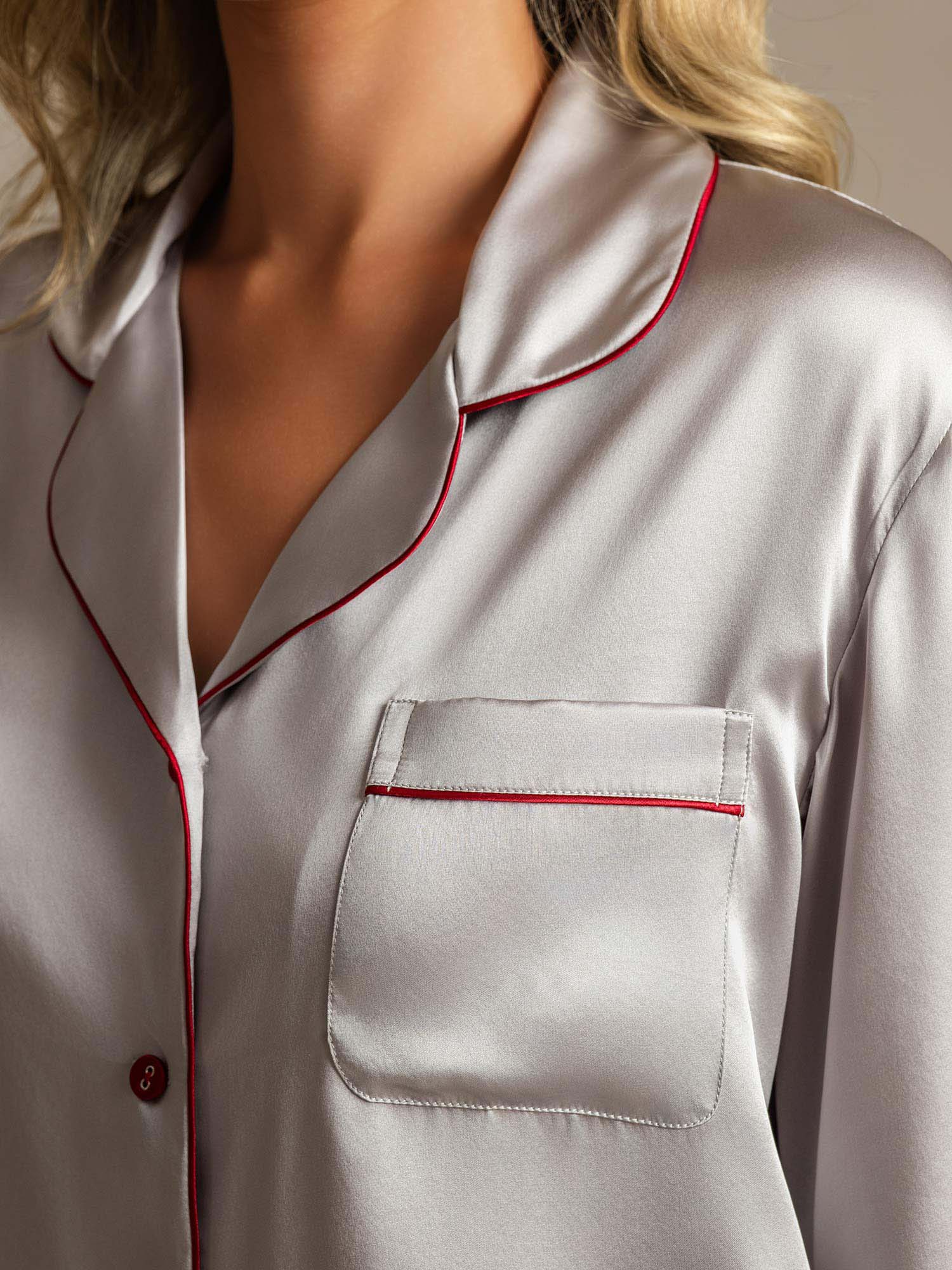 Pure Silk Binding Trim Pajamas Set 2Pc