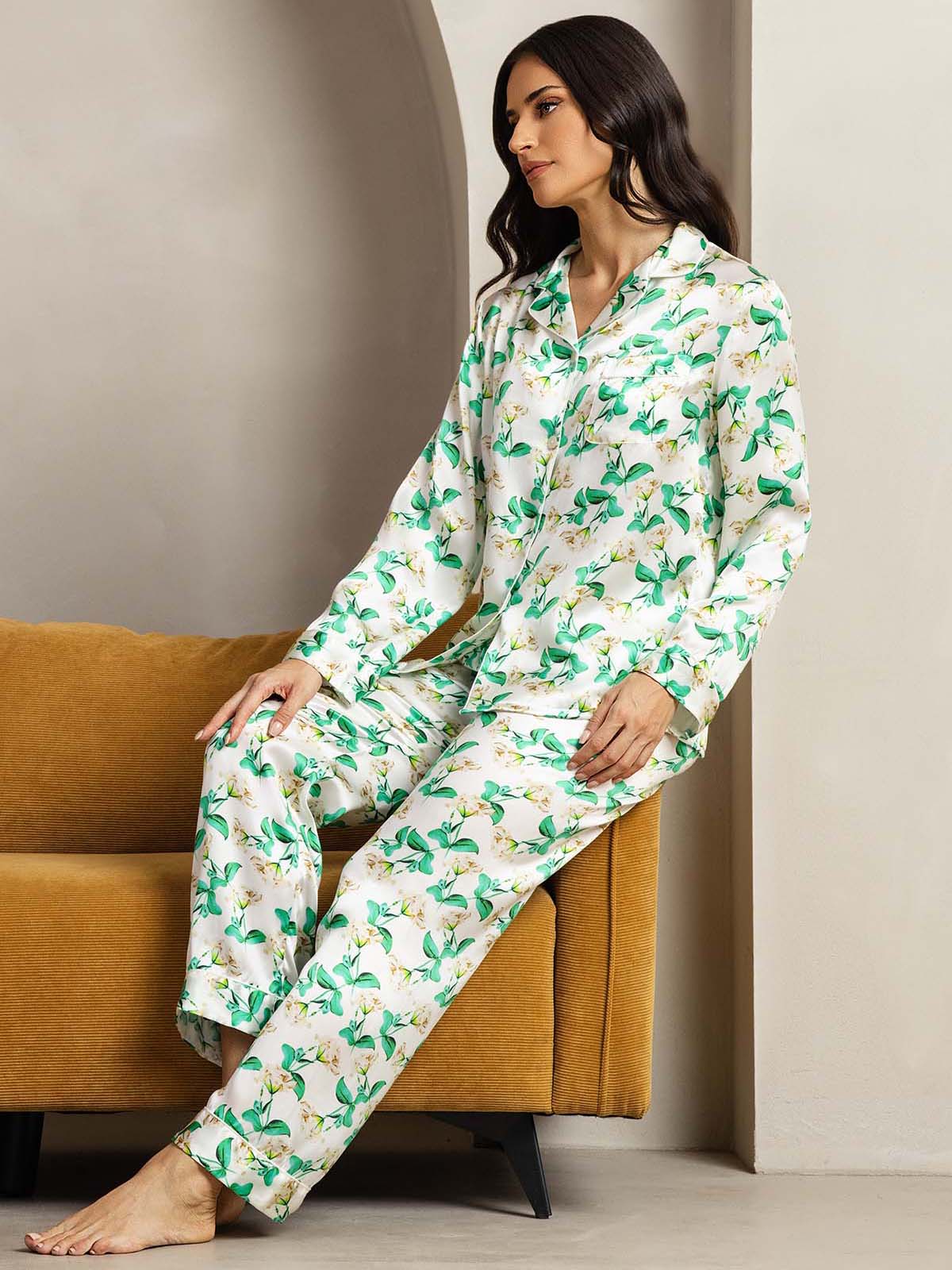 Pure Silk Binding Trim Pajamas Set 2Pc