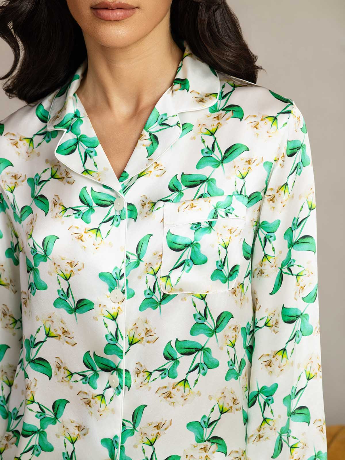 Pure Silk Binding Trim Pajamas Set 2Pc