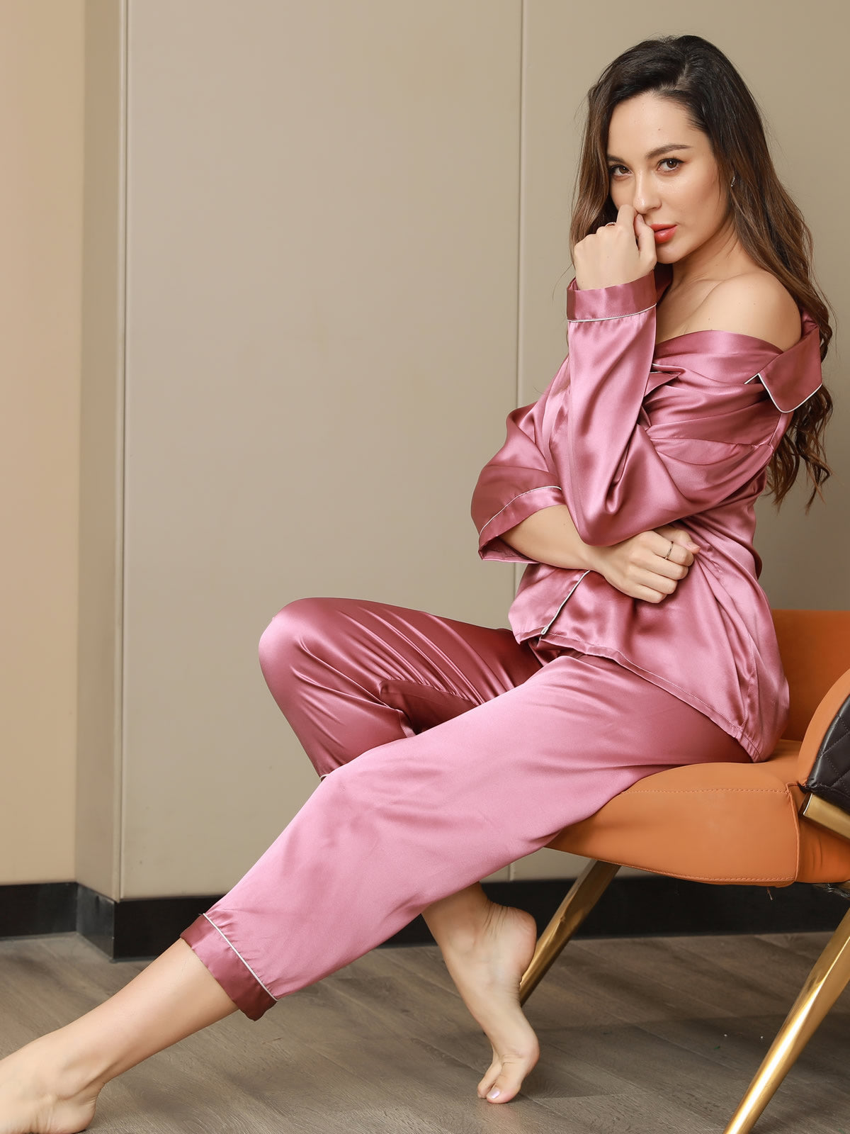 Pure Silk Binding Trim Pajamas Set 2Pc