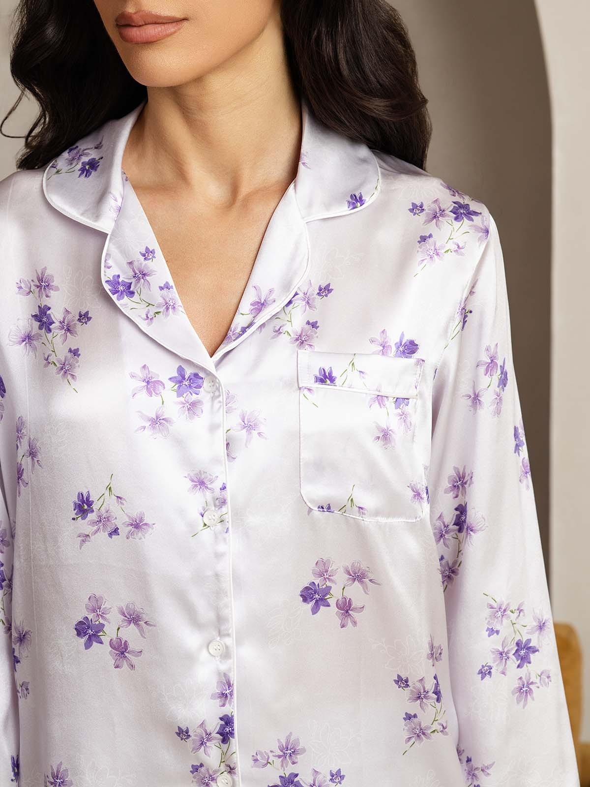 Pure Silk Binding Trim Pajamas Set 2Pc