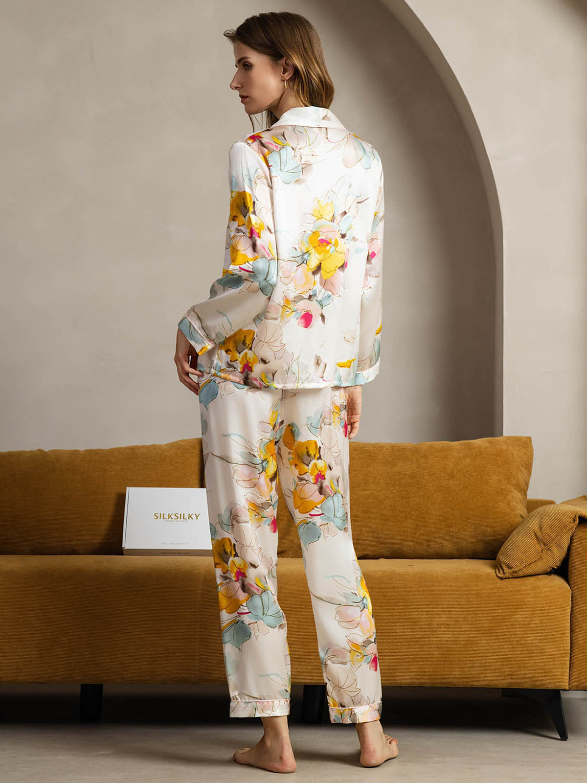 Pure Silk Binding Trim Pajamas Set 2Pc