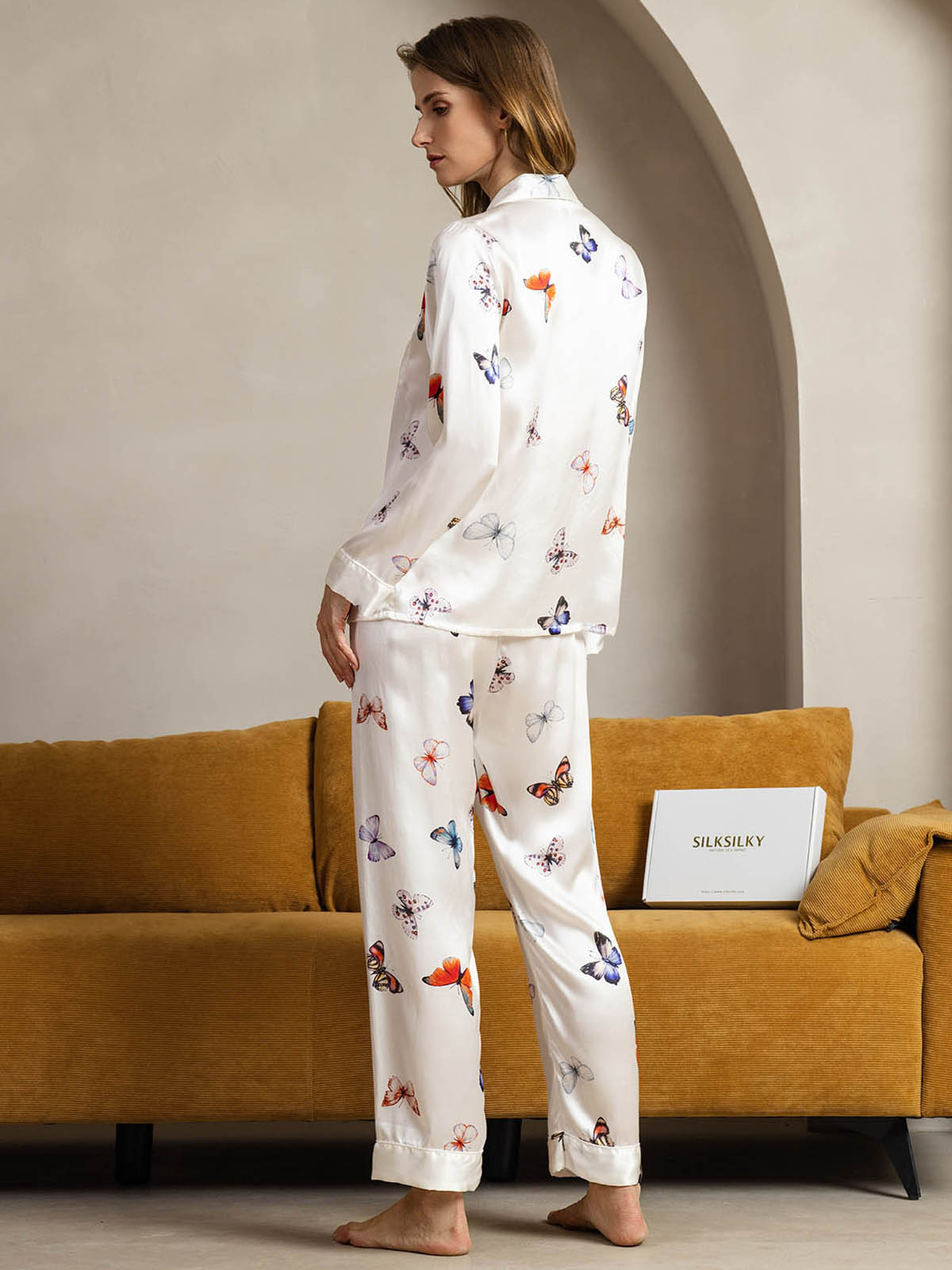 Pure Silk Binding Trim Pajamas Set 2Pc