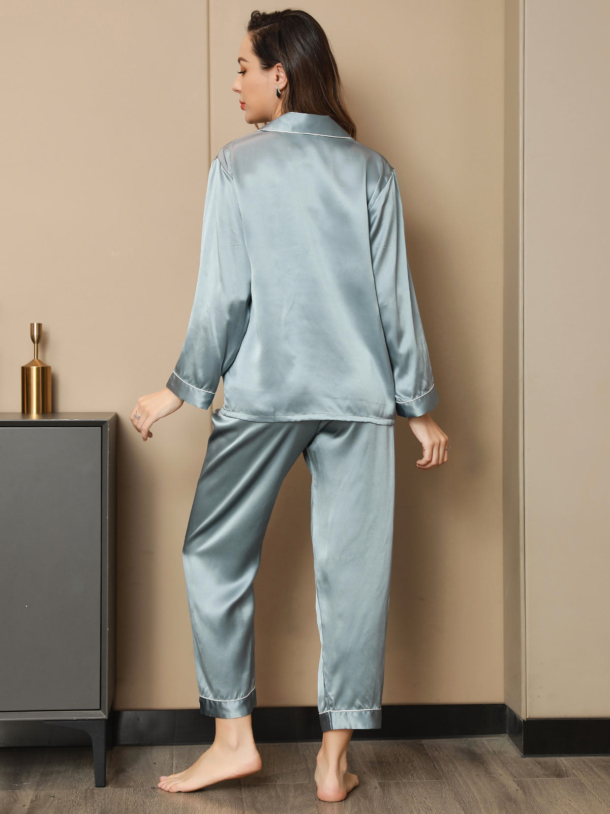 Pure Silk Binding Trim Pajamas Set 2Pc