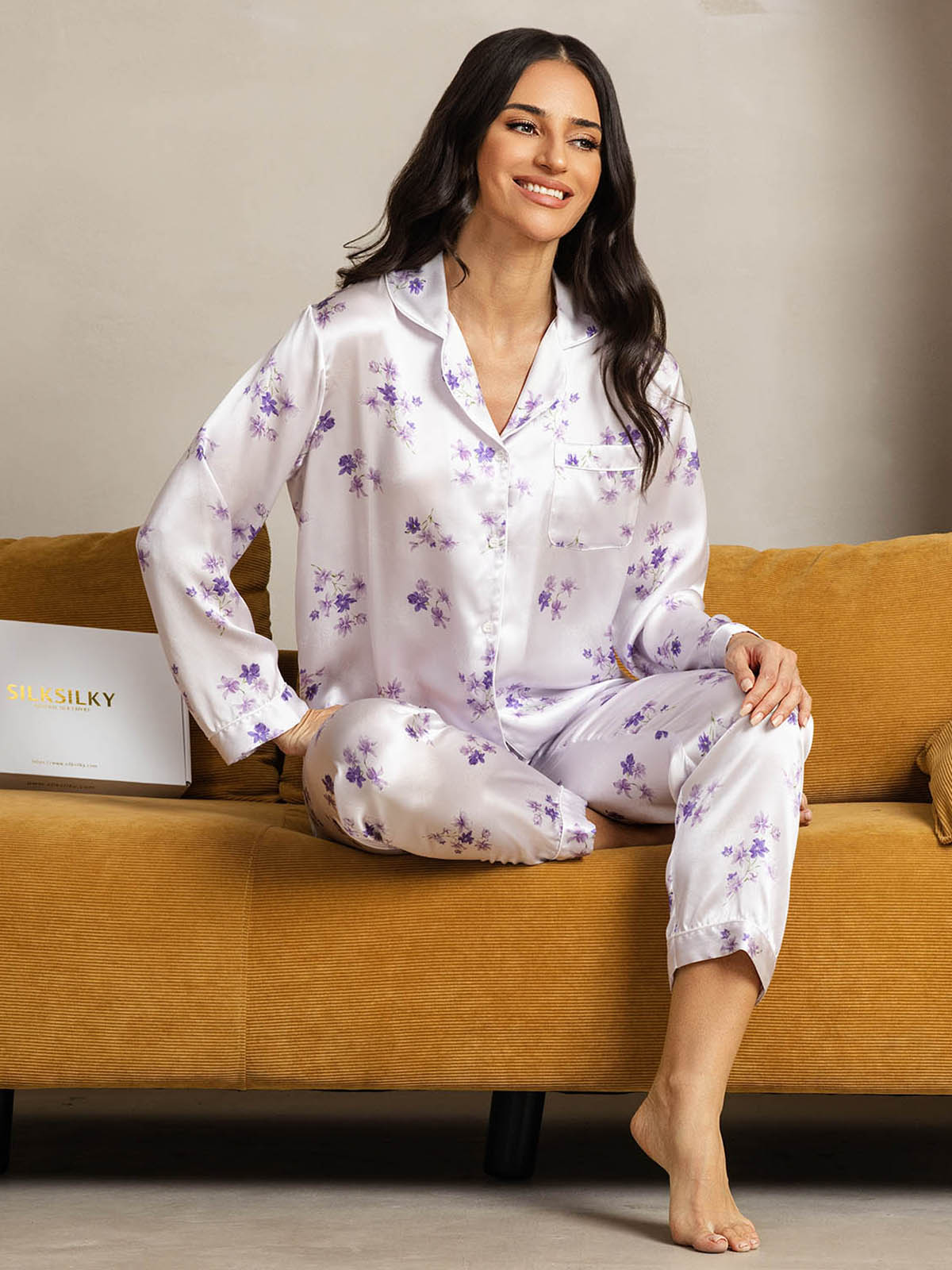 Pure Silk Binding Trim Pajamas Set 2Pc