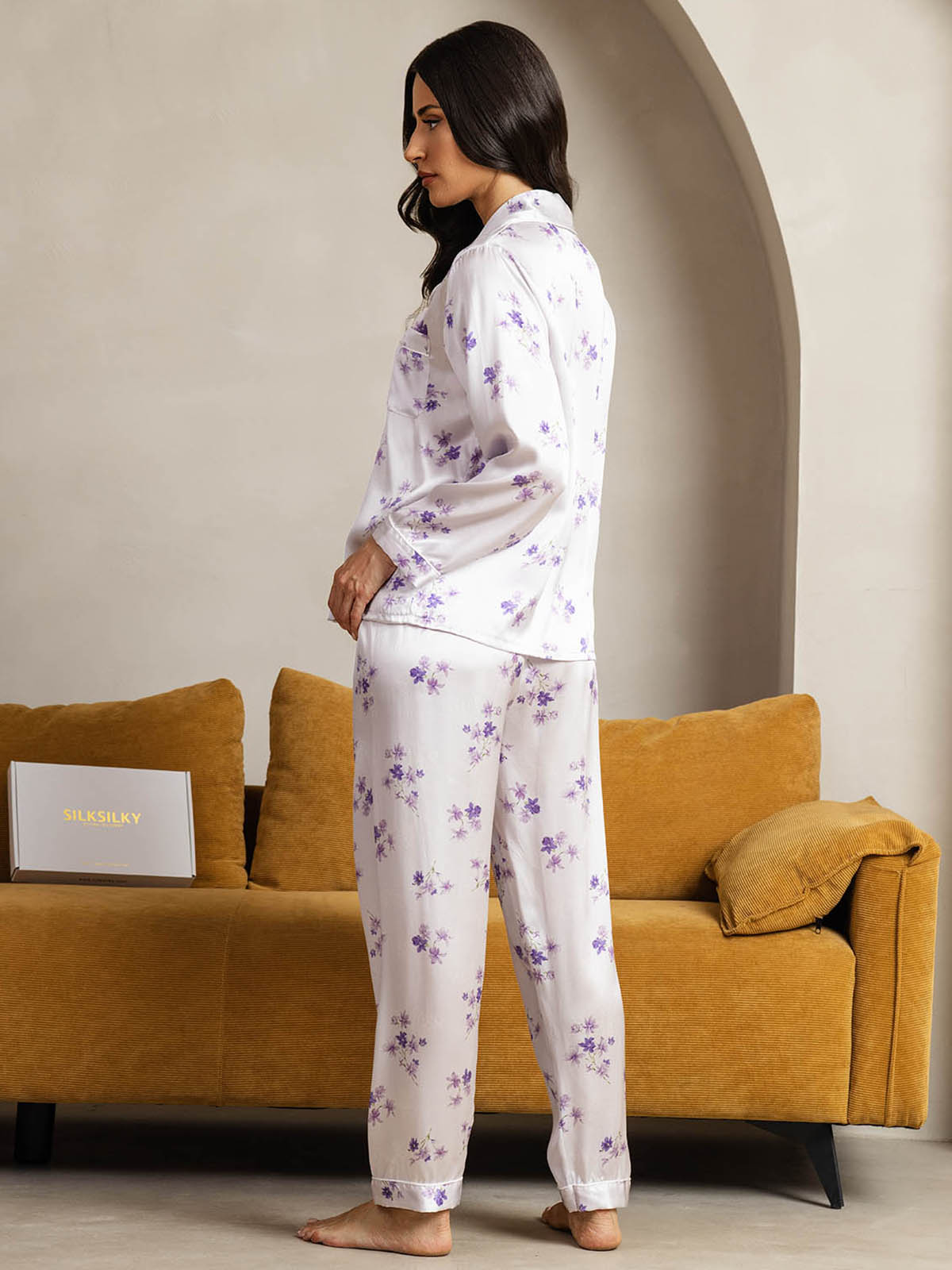 Pure Silk Binding Trim Pajamas Set 2Pc