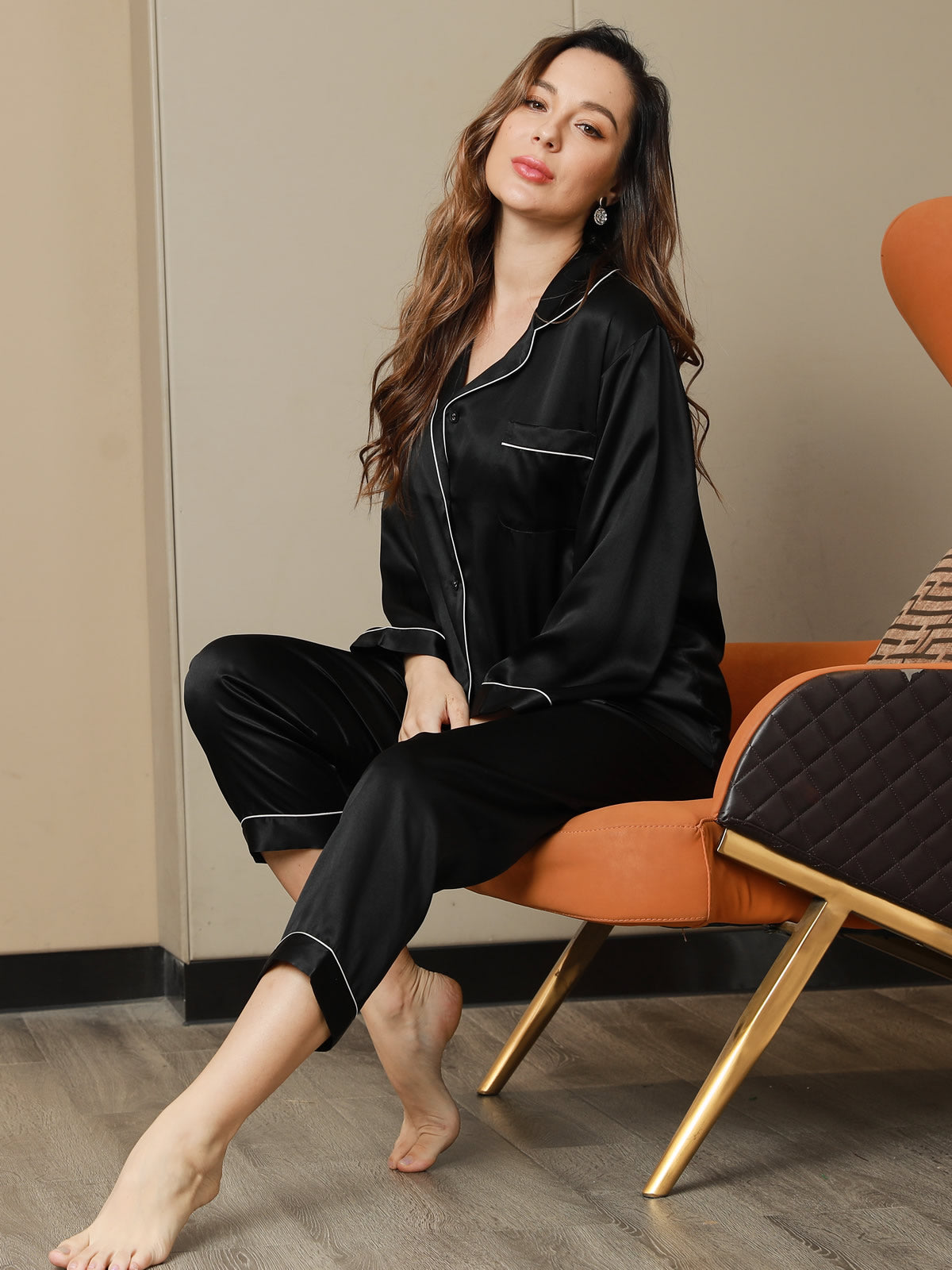 Pure Silk Binding Trim Pajamas Set 2Pc